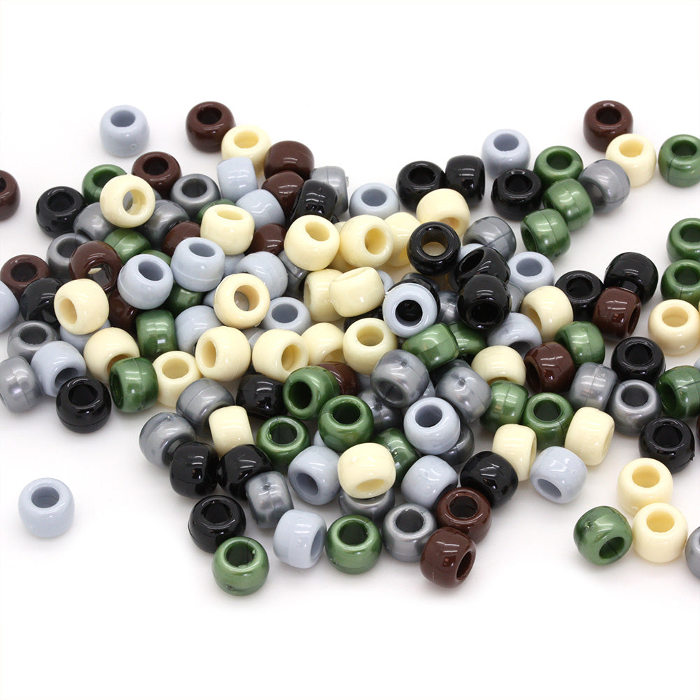 Camouflage Plastic Barrel Pony Mix 6x8mm-Pack of 500