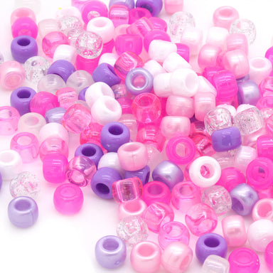 kids plastic mix of pink and purple  coloured  pony beads with large holes