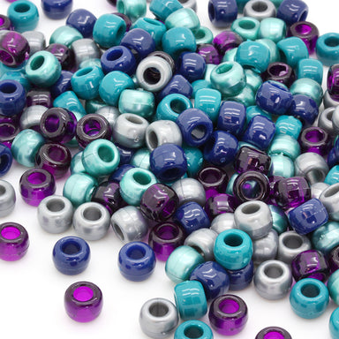 kids plastic mix of blue, purple and silver coloured  pony beads with large holes