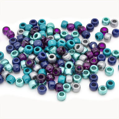 kids plastic mix of blue, purple and silver coloured  pony beads with large holes