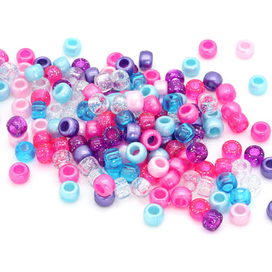 kids plastic mix of pink, purple, blue unicorn  coloured  pony beads with large holes