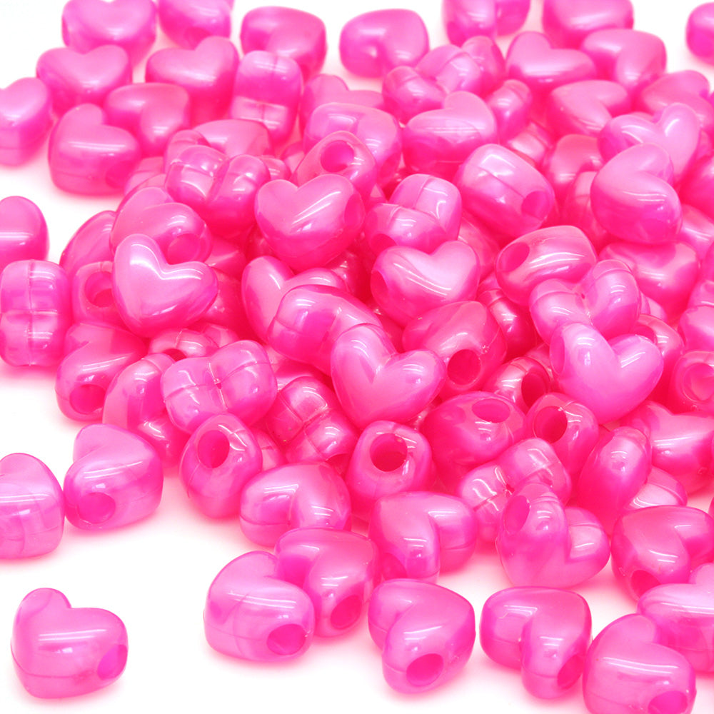 Bath Pearl Hot Pink Plastic Heart Pony 12x10mm-Pack of 100