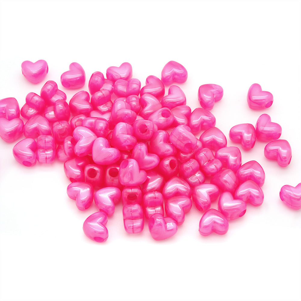 Bath Pearl Hot Pink Plastic Heart Pony 12x10mm-Pack of 100