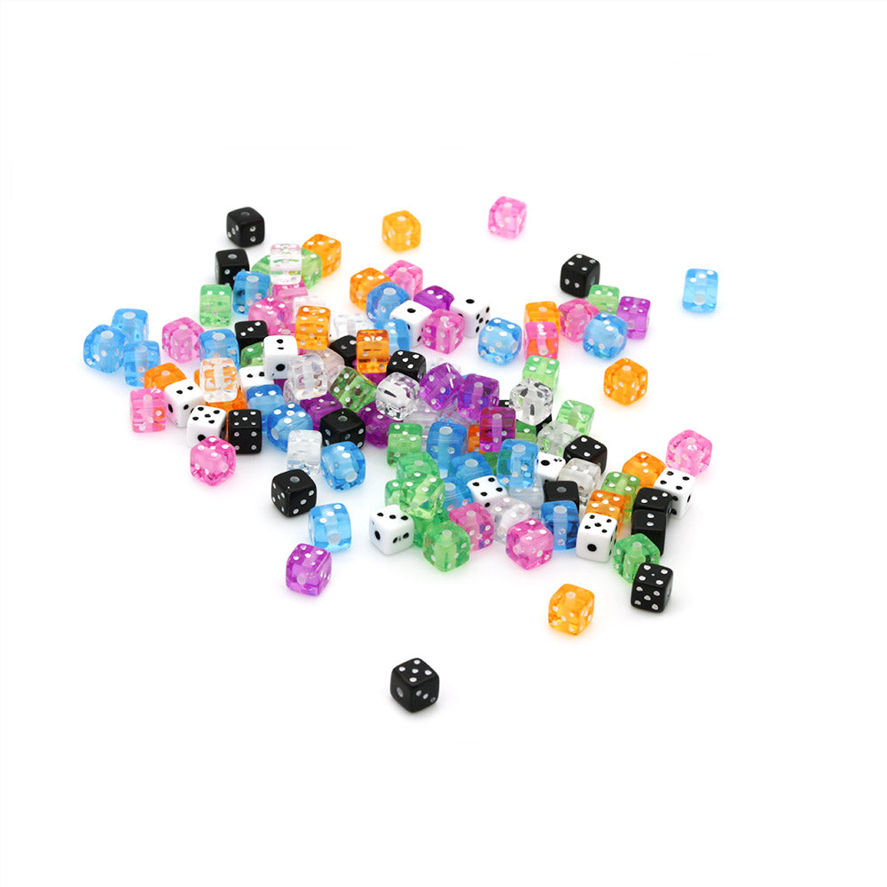 Coloured Dice Mix Plastic Square 6mm-Pack of 200