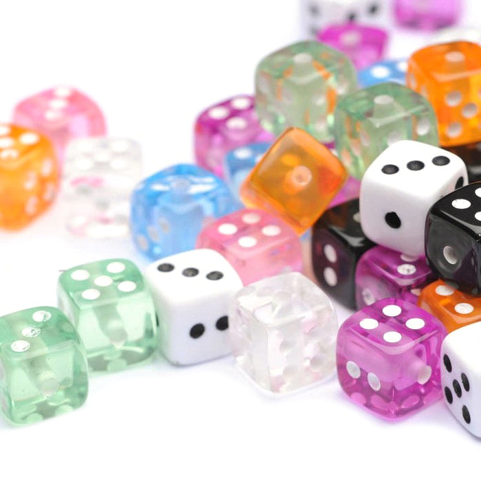 Coloured Dice Mix Plastic Square 9mm-Pack of 100