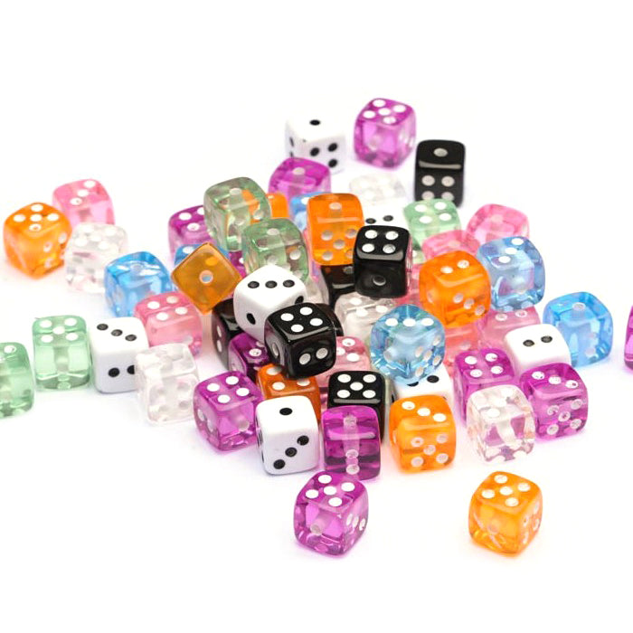 Coloured Dice Mix Plastic Square 9mm-Pack of 100