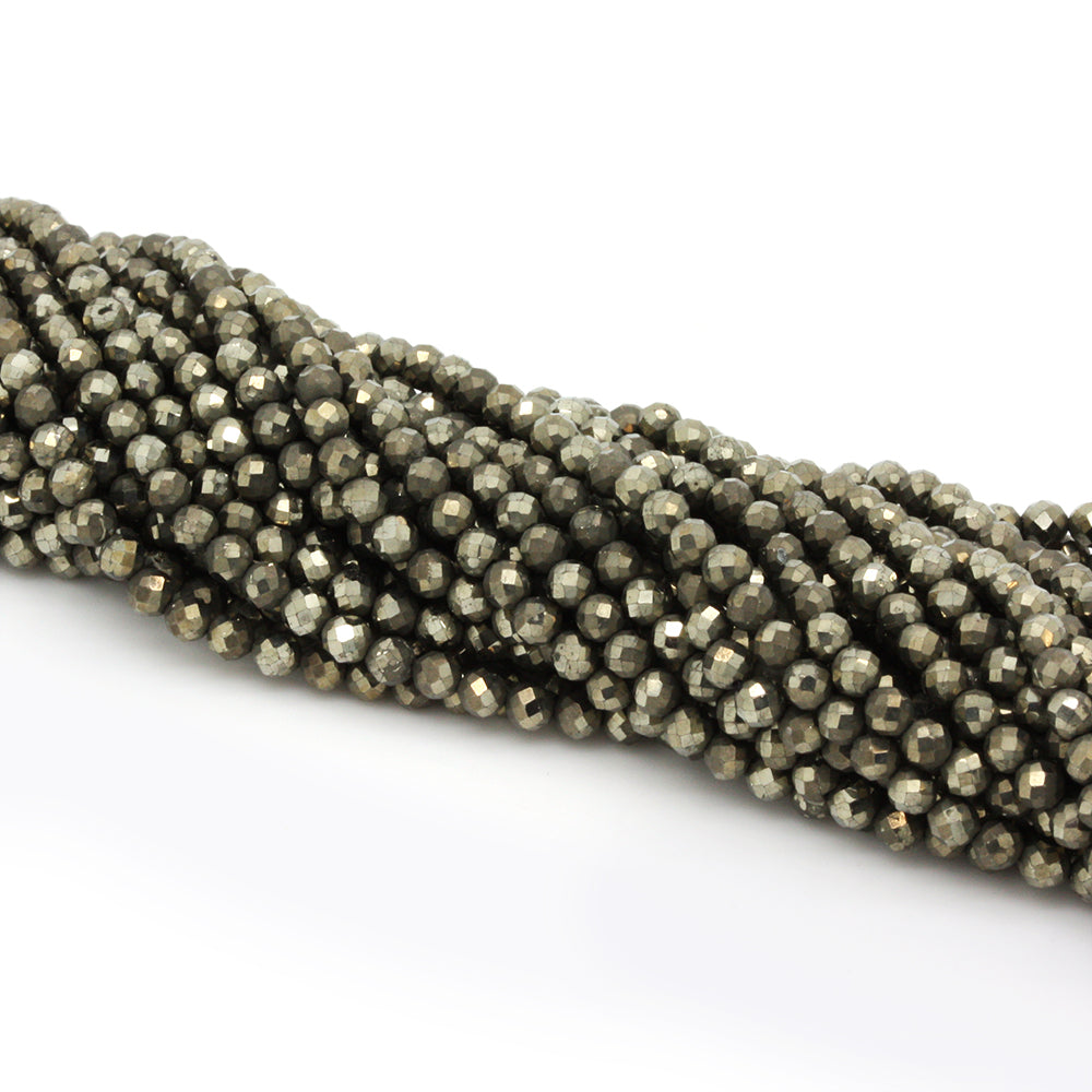Pyrite Faceted Round Beads 3mm - 35cm Strand