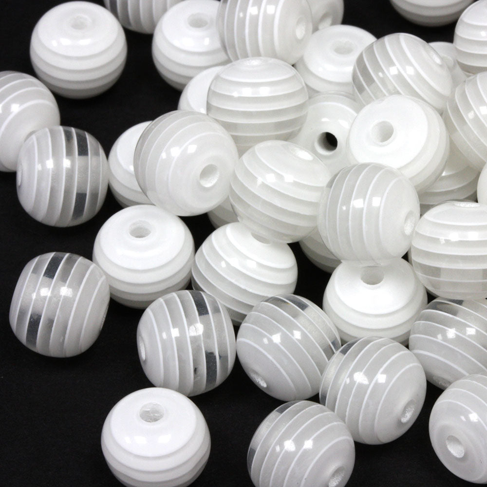 Resin Stripy Rounds 10mm White - Pack of 50