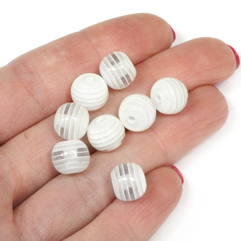 Resin Stripy Rounds 10mm White - Pack of 50
