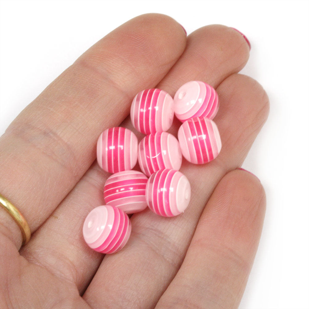 Resin Stripy Rounds 10mm Pink - Pack of 50
