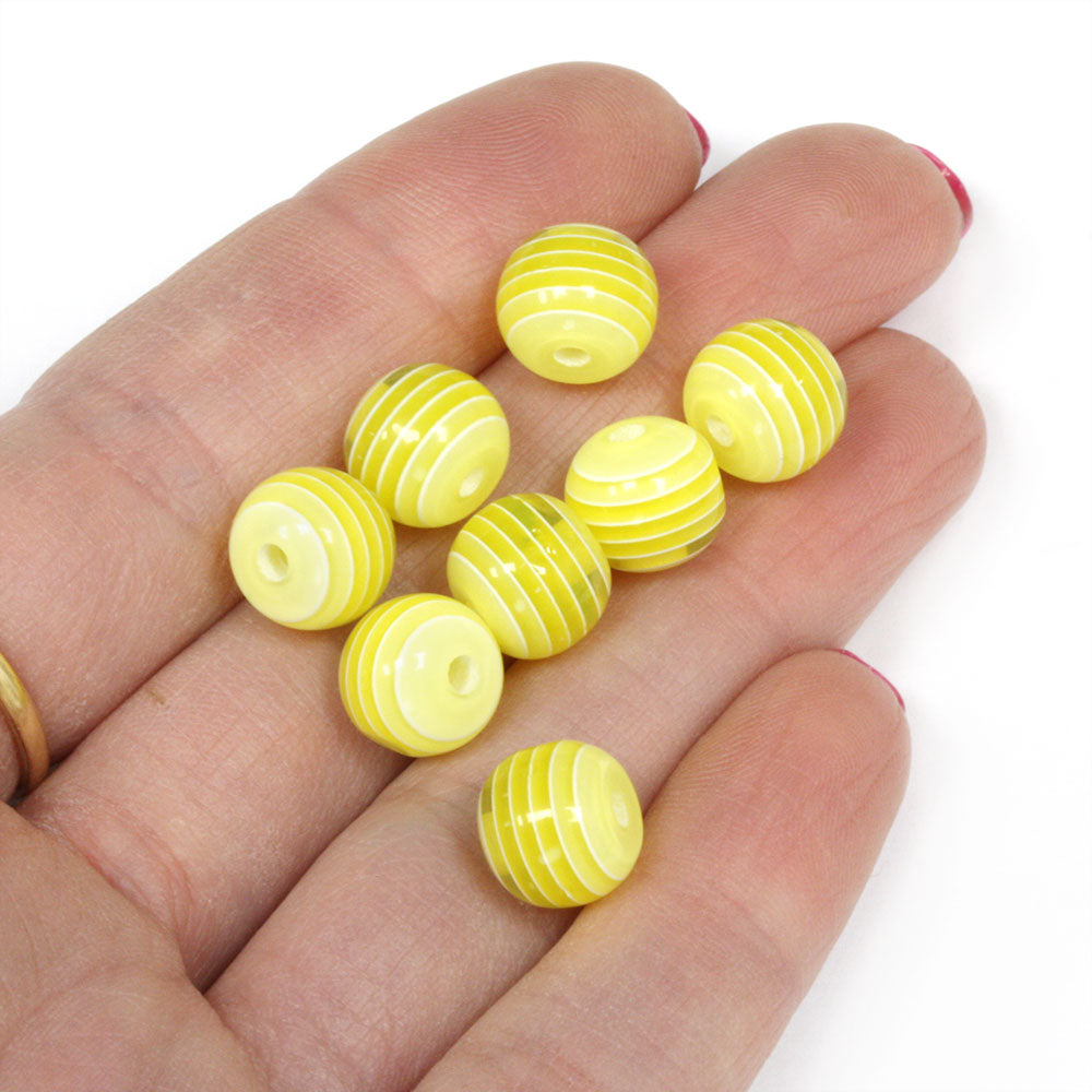 Resin Stripy Rounds 10mm Yellow - Pack of 50