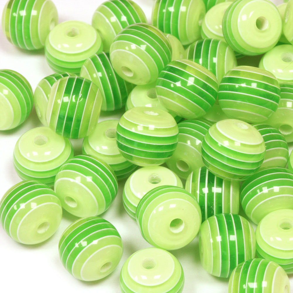 Resin Stripy Rounds 10mm Green - Pack of 50
