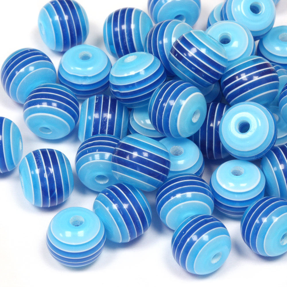 Resin Stripy Rounds 10mm Blue - Pack of 50
