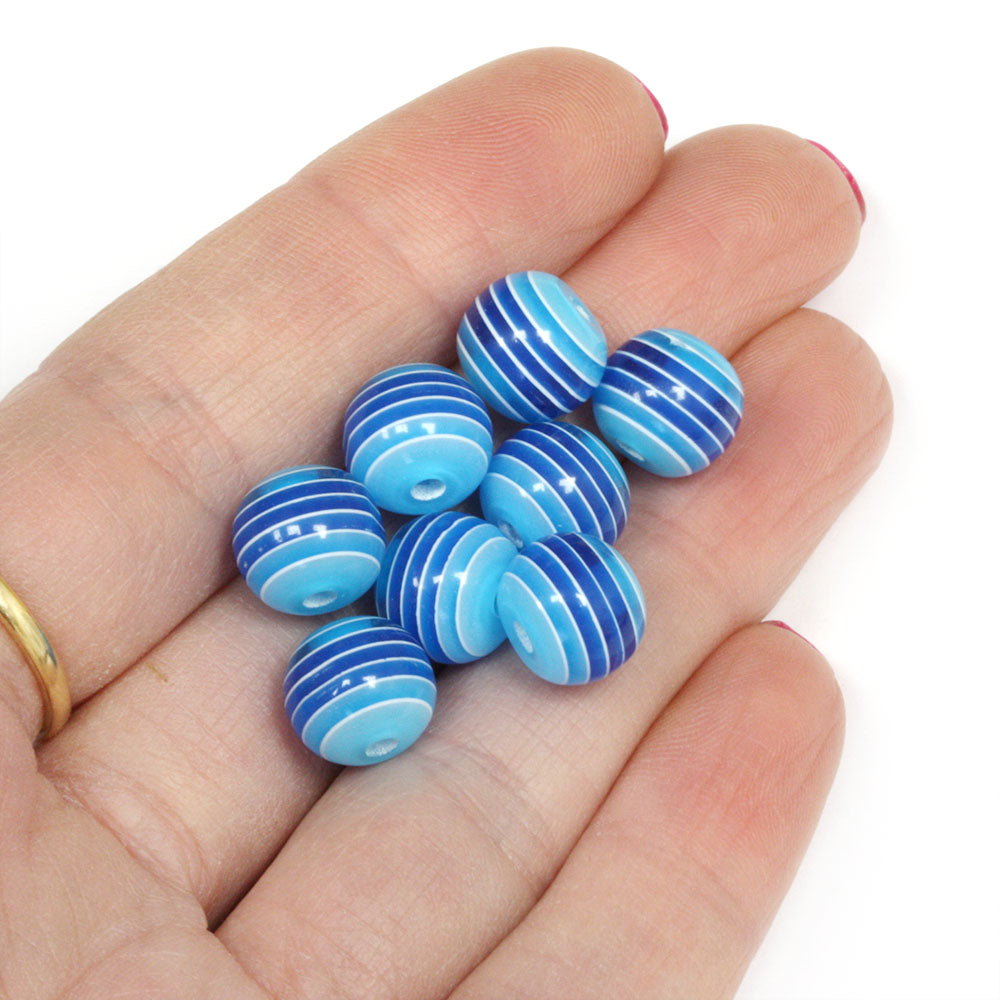 Resin Stripy Rounds 10mm Blue - Pack of 50