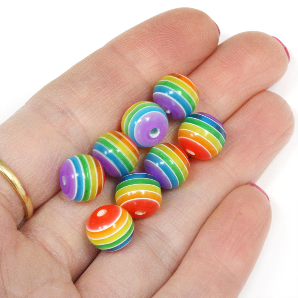 Resin Stripy Rounds 10mm Rainbow - Pack of 50