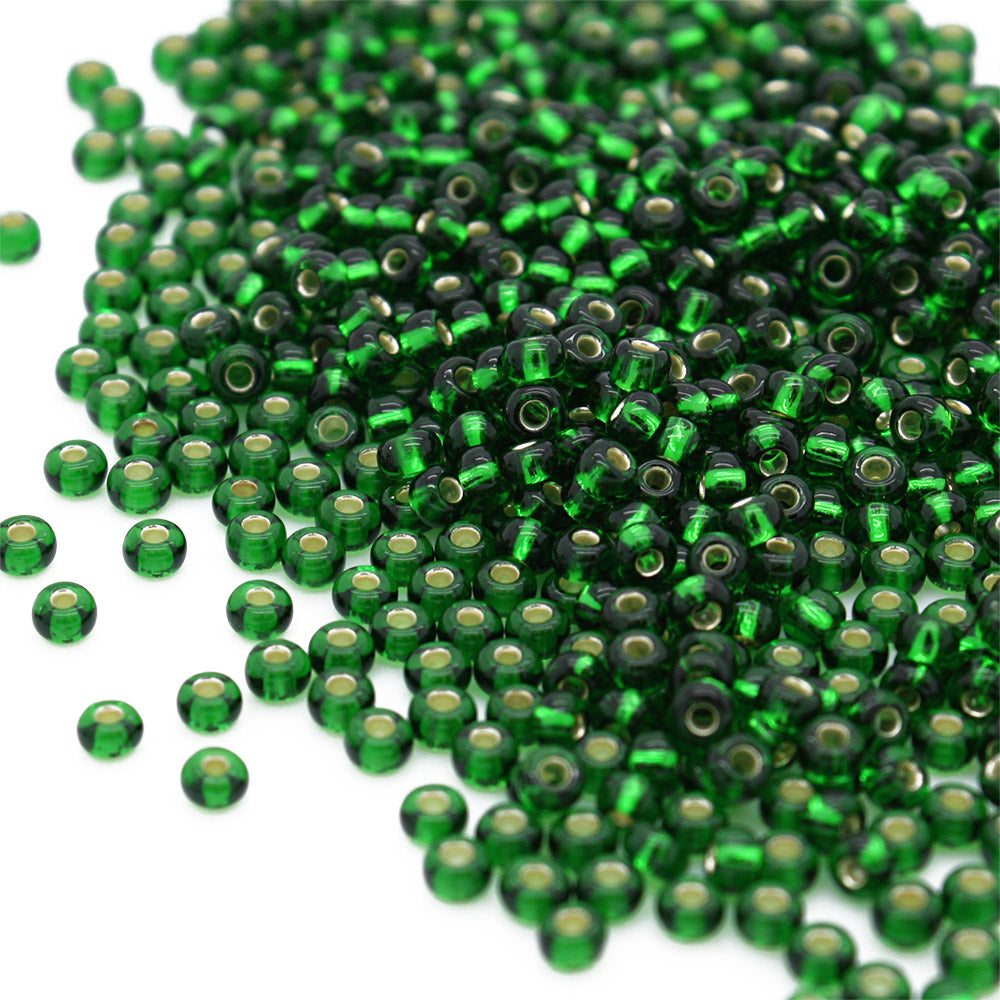 Silver Lined Czech Emerald Glass Rocaille/Seed 8/0-Pack of 100g