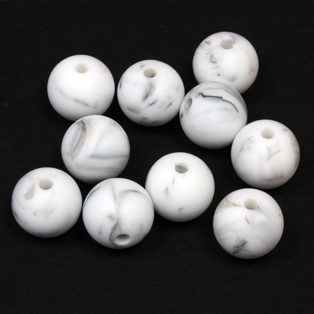 Silica Round Beads 12mm Marble White - Pack of 10