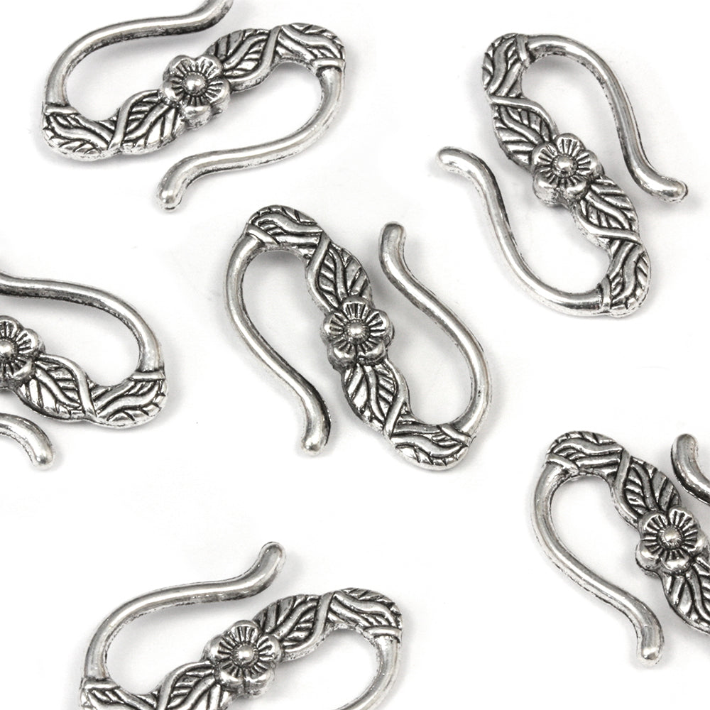 Flower S Clasp Antique Silver 24x15mm - Pack of 20