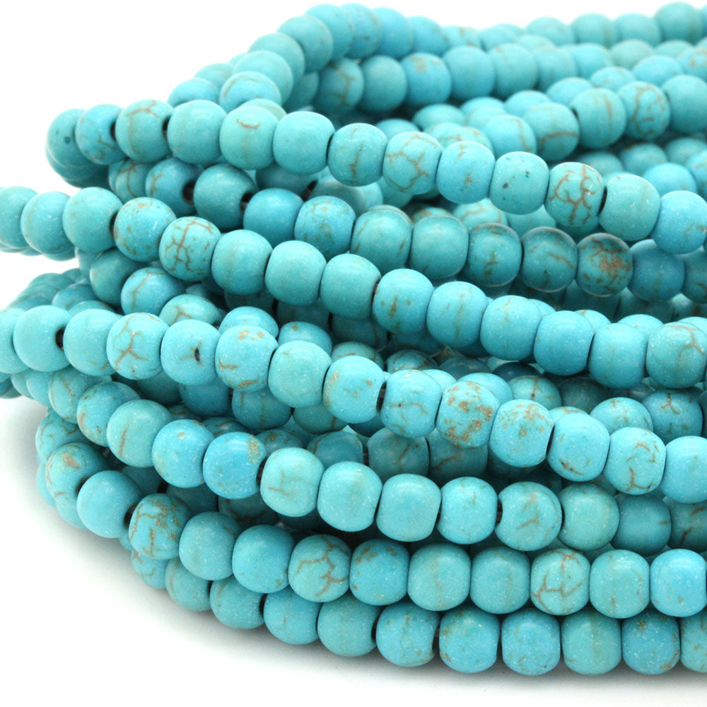 Synthetic Turquoise Smooth Round Beads 4mm - 35cm Strand