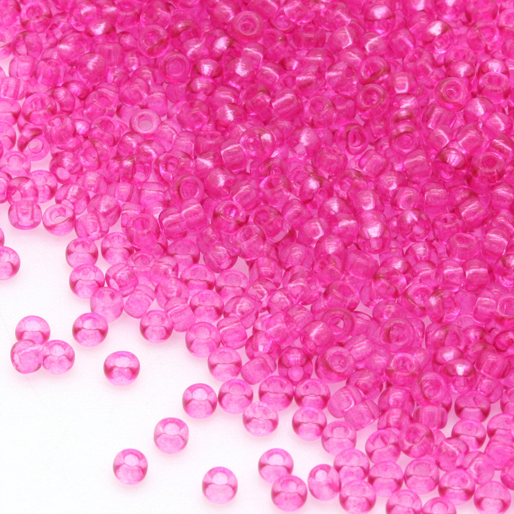 Transparent Czech Hot Pink Glass Seed Beads 8/0 Bundle 5x Packs of