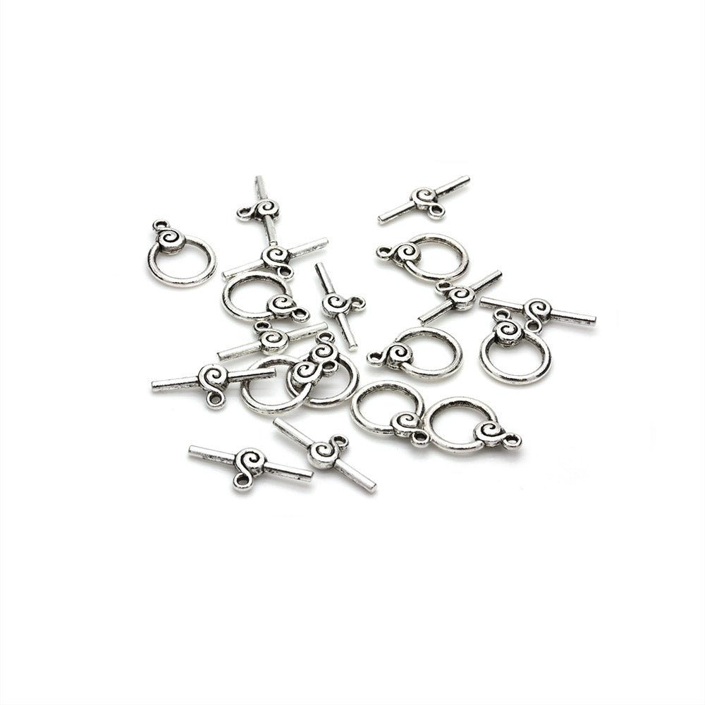 Toggle Clasp Silver Plated Rose 15mm-Pack of 10