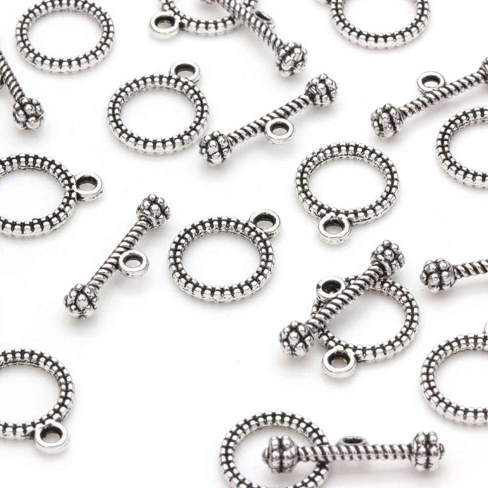 Beaded Toggle Antique Silver 13x10mm - Pack of 20