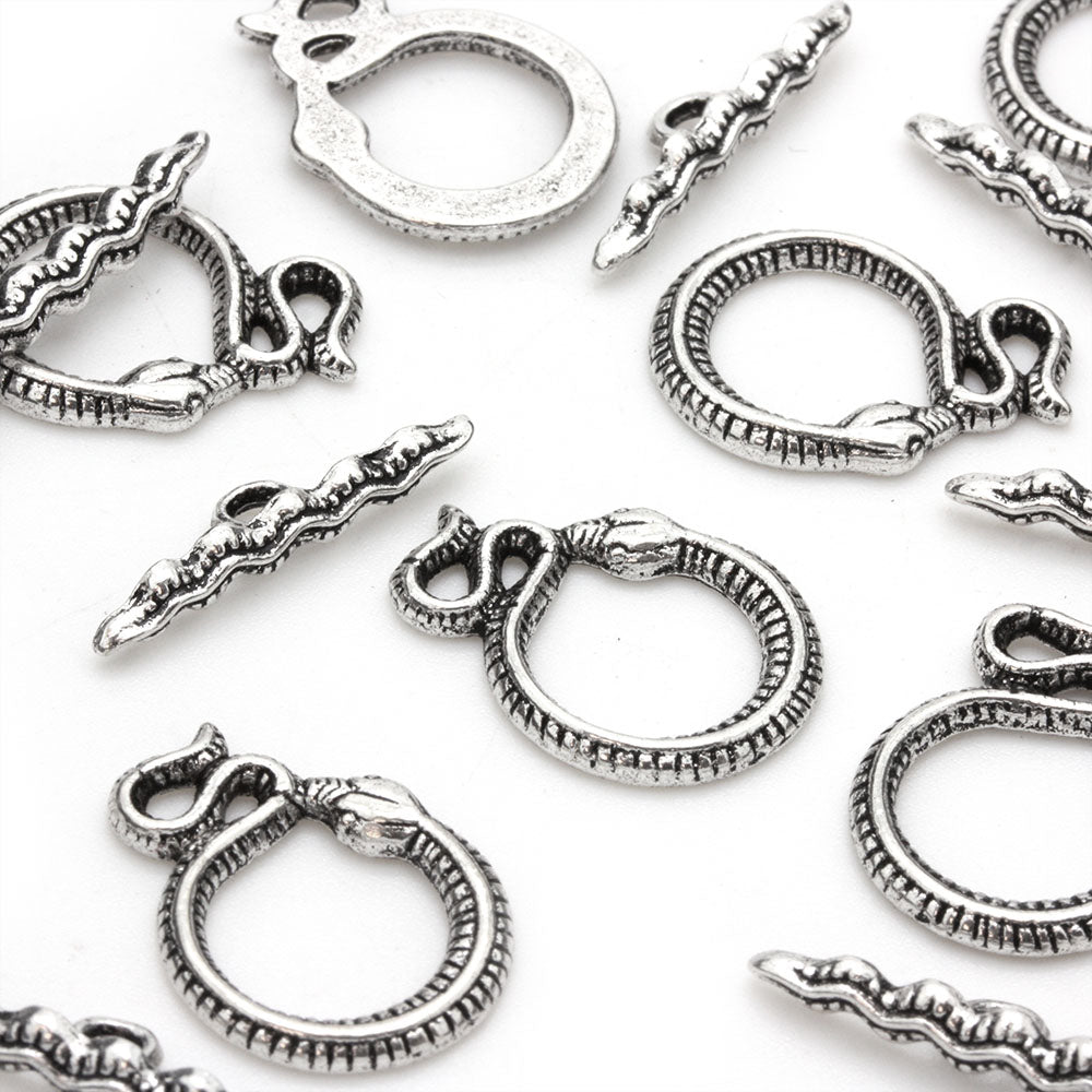 Snake Toggle Antique Silver 21x16mm - Pack of 10