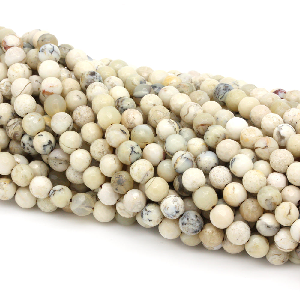 White Opal Faceted Round Beads 6mm - 35cm Strand