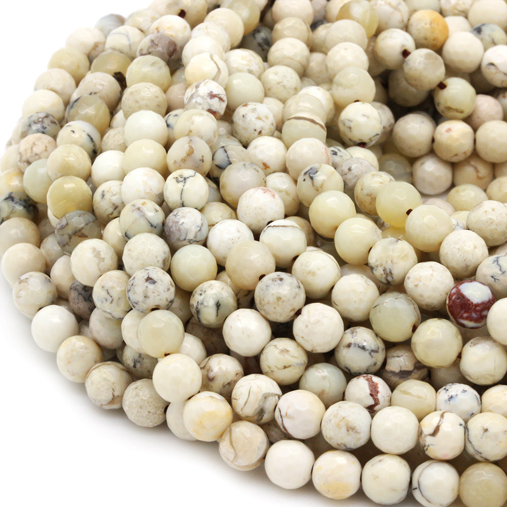White Opal Faceted Round Beads 6mm - 35cm Strand